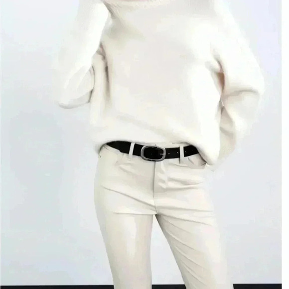 ZARA FAIX LEATHER CREAM MINIMALIST MINI FLARE PANTS M - Picture 3 of 10